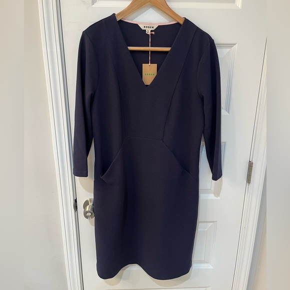 Boden Dresses & Skirts - NWT! Boden Navy Ribbed Brontë Ottoman V Neck Knee Length Dress 3/4 Sleeve Sz 12